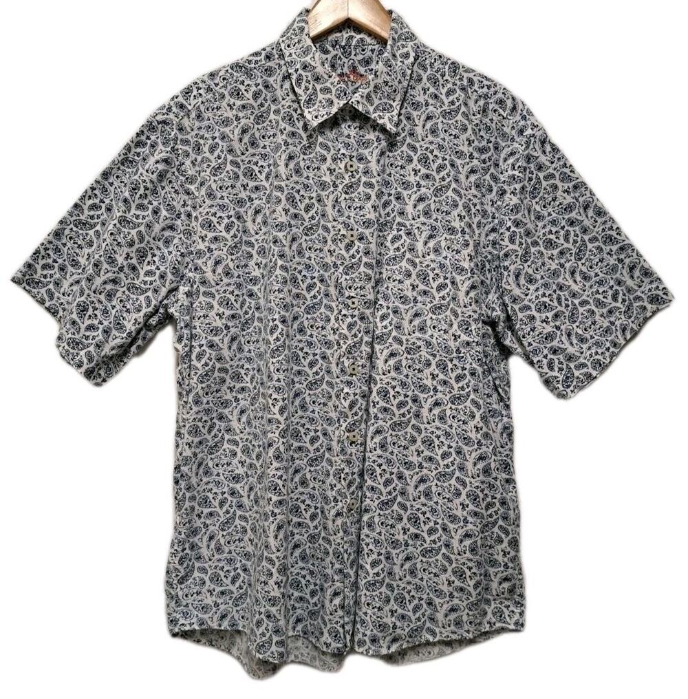 Alan Flusser Shirt Mens XL White Navy Paisley 100% Cotton Button Down Classic
